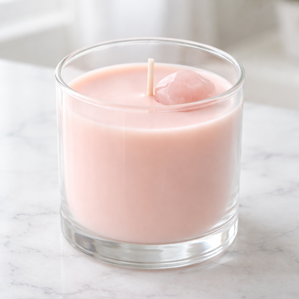 Divine-Love-Rose Quartz-Crystal-Candle-Hand-Poured-Soy-Wax