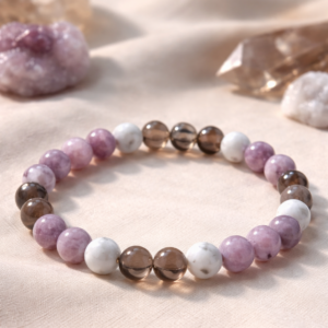 Lepidolite and Smoky Quartz Stress Shield Bracelet for Anxiety Relief